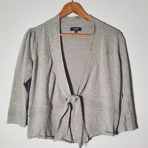 Premise grey tie front sweater with 3/4 sleeve. Size Medium.